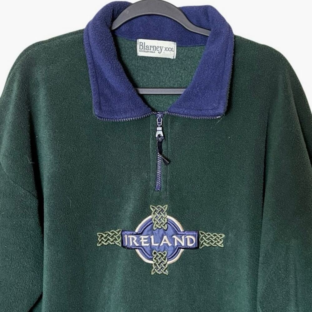 Blarney Ireland Quarter Zip Fleece Pullover Forest Green Celtic Knot XXXL